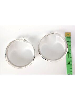 Exaggerated Silver Tone Hoop Earrings 2.5” Statement Hoops NWT Bold Chic